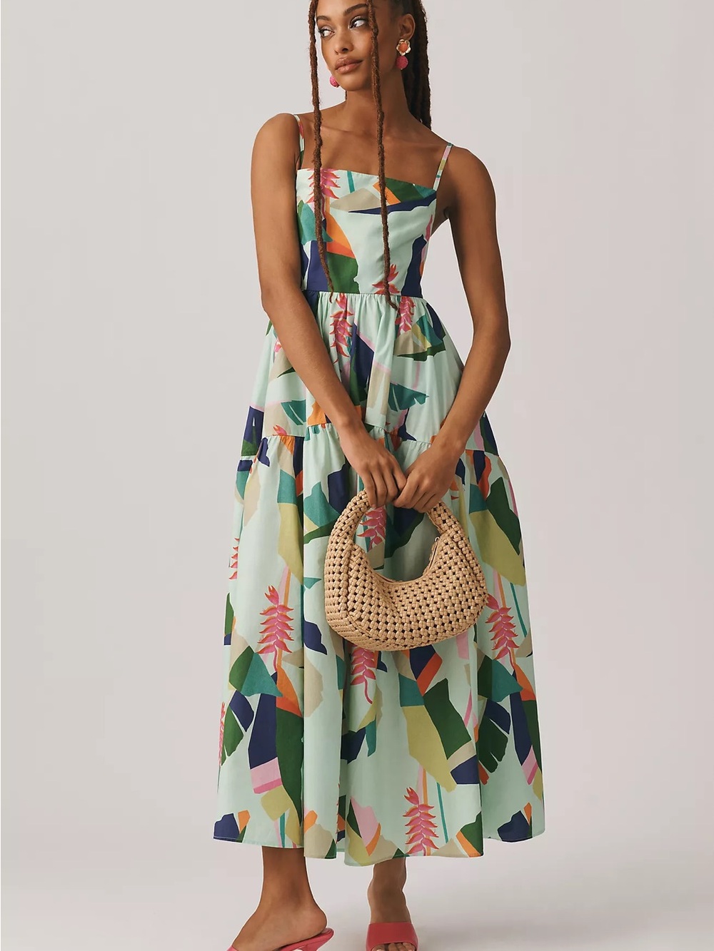 FARM Rio Multicolor Tropical Print Spaghetti-Strap Midi Dress - Picture 1 of 8
